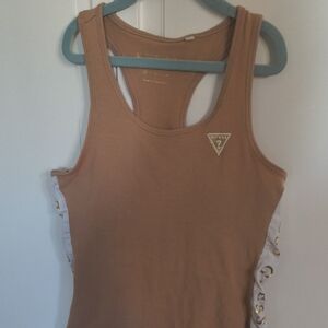 Guess Tan Racerback Tank with White Side Trim